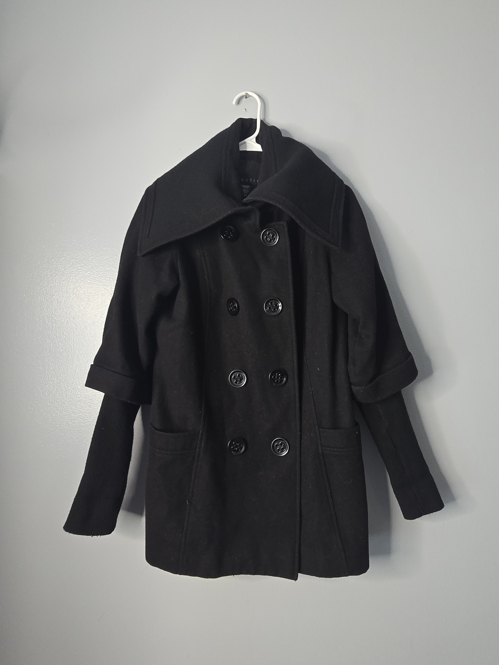 Vintafe Attention Black Double-Breasted Peacoat